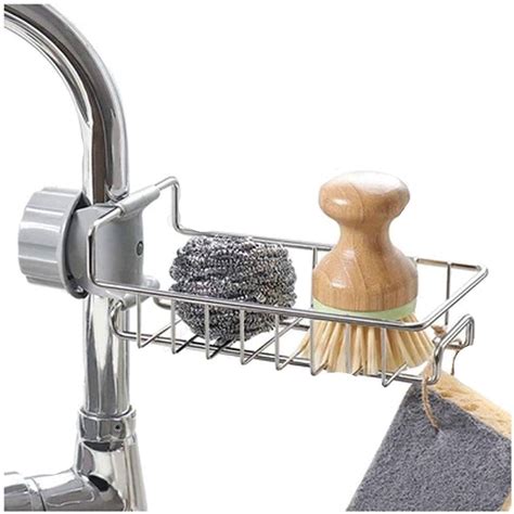 Aterc Kitchen Faucet Sponge Holder Hanging Sink Organizer Caddy Rack