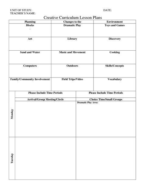 Print Creative Curriculum Lesson Plan ... | Curriculum lesson plans, Preschool lesson plan ...
