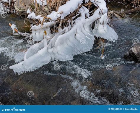 Formas De Gelo Formadas Pelo Efeito Do Ar Frio Nos Riachos Imagem De