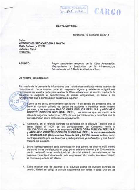 Modelo De Carta Notarial De Desalojo De Vivienda Perodua I