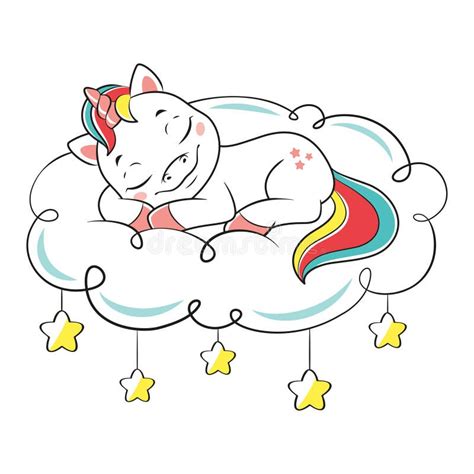 Unicorn Sleeping On Cloud Cartoon Vector Illustration Stock Vector
