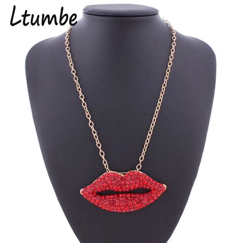 Buy Ltumbe New Fashion Gold Color Big Red Lips Necklaces And Pendants Night Club