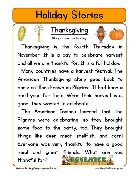 Free, printable reading worksheets, lessons and. Thanksgiving Reading Comprehension Worksheet | Have Fun ...