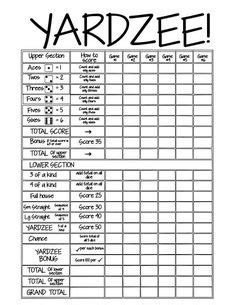 Check spelling or type a new query. PRINTABLE. Yardzee Score Card. Yardzee Board. Lawn Yahtzee Score Card. Digital… | This & That ...