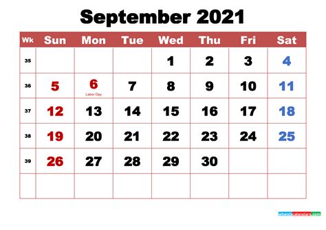 Printable September 2021 Calendar With Holidays Word Pdf