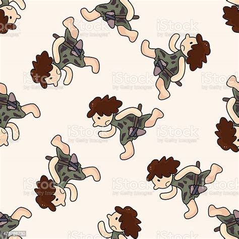 Caveman Cartoon Seamless Pattern Background Stock Illustration
