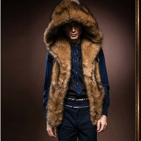 2016 Plus Size 3xl Brown Mens Fur Vest Winter Warm Hoodies Thickening