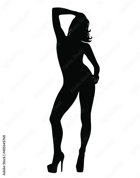 Vector Silhouette Of Beautiful Woman Sexy Pinup Girl Standing In Dancing Shoes Beauty And