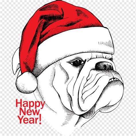 Ilustrasi Kartun Bulldog Putih Inggris Anjing Natal Binatang Menyusui