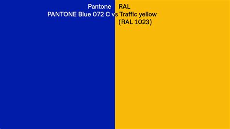 Pantone Blue 072 C Vs Ral Traffic Yellow Ral 1023 Side By Side Comparison