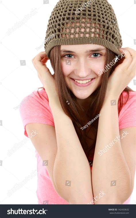 Close Up Of Tween Girl Smiling In Hat Stock Photo 142433632 Shutterstock
