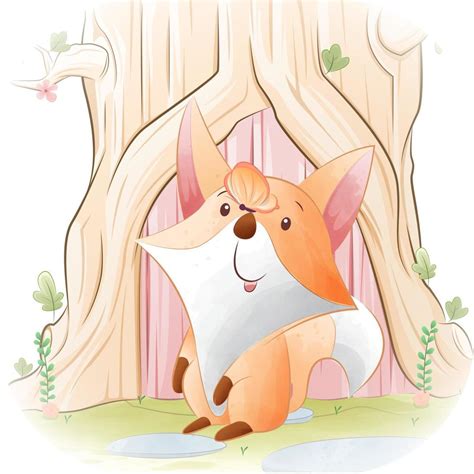 Cute Little Fox Playing With Butterfly 10008405 Vector Art At Vecteezy