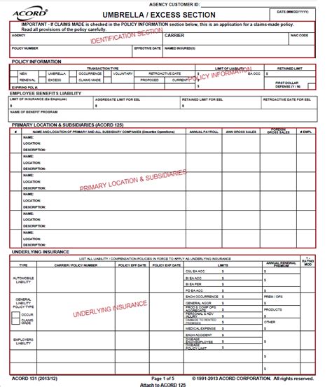 Acord Commercial Umbrella Application Fillable Fillable Form 2024