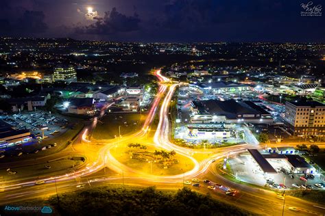 Stock Aerial Photography Over Warrens Barbados At Night Recent Drone