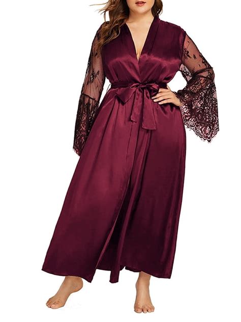 Xxlvision Womens Plus Size Lace Satin Robes Lingerie Nightgown Bathrobe
