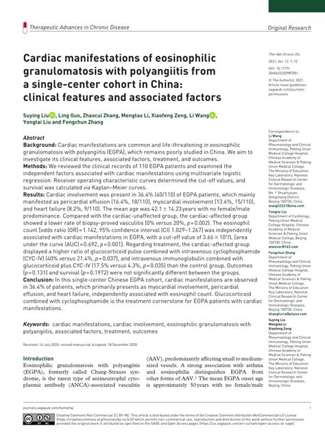 Pdf Cardiac Manifestations Of Eosinophilic Granulomatosis With