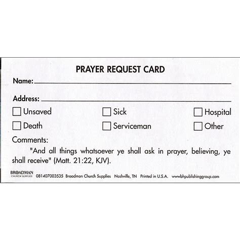 Prayer Request Card Lifeway