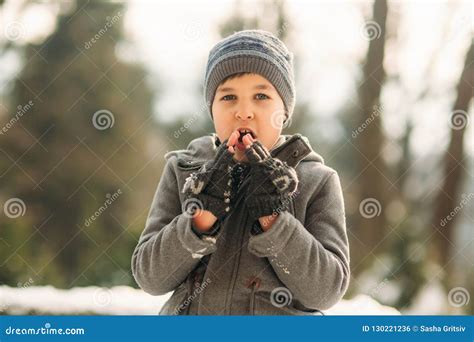 Little Boy Warming His Hands Winter Weather Stock Photo Image Of