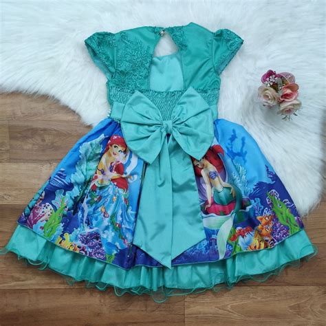 Vestido Infantil Pequena Sereia Ariel Luxo Xuxuzinhos Baby