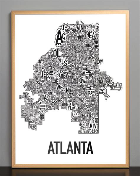 Atlanta Neighborhood Map 18 X 24 Classic Black And White
