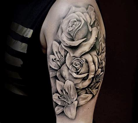 Black And Grey Flowers Tattoo By Kris Busching Photo 17101