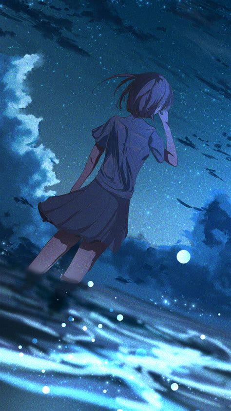 750x1334 Anime Girl In Half Moon Night 4k Iphone 6 Iphone 6s Iphone 7