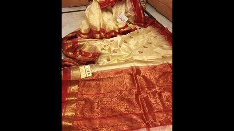 pure golden and dark red color pure kanjeevaram silk mark saree youtube