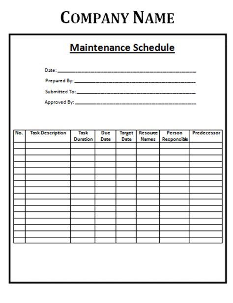 Company Maintenance Schedule Template Free Word Templates