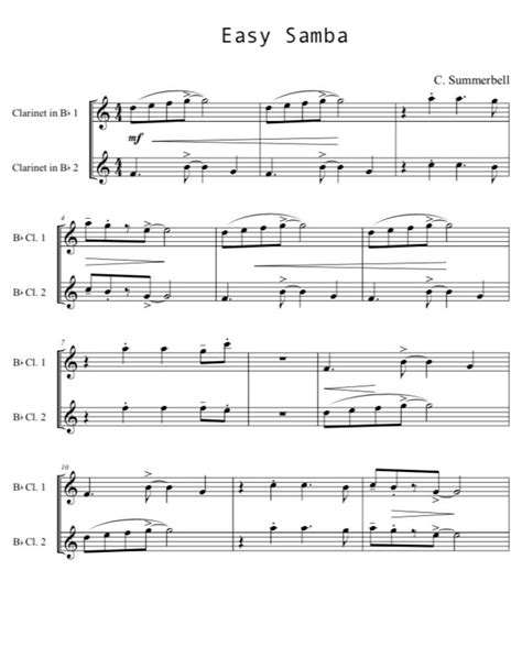 Jazz Clarinet Duet Easy Samba Clarinet Sheet Music Clarinet Music