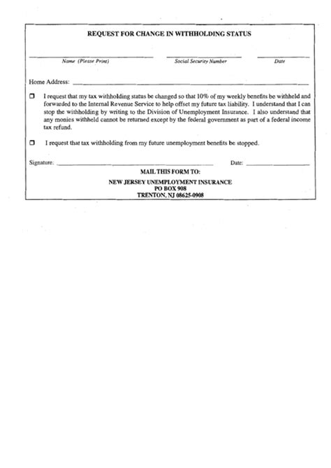 Big c insurance claim status. Request For Change In Withholding Status - New Jersey Unemployment Insurance printable pdf download