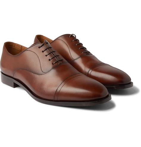 Brown Lisbon Cap Toe Burnished Leather Oxford Shoes Hugo Boss In 2021 Oxford Shoes Leather