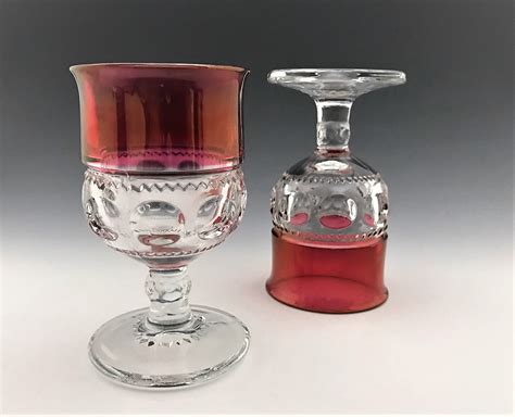 Set Of 4 Indiana Glass King S Crown Glass Water Goblets Ruby Red Classic Thumbprint 8
