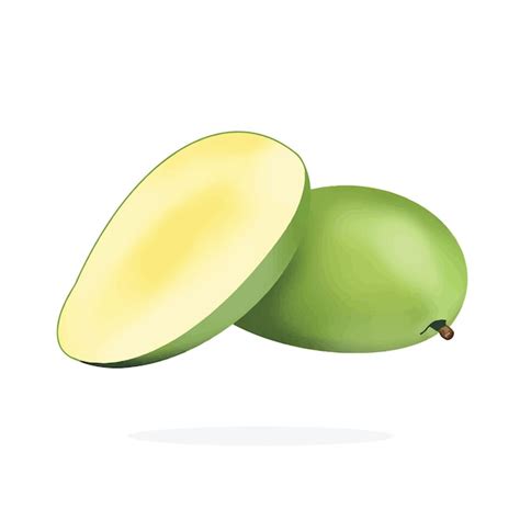 Premium Vector Set Of Fresh Green Mango Fruits Whole Half And Slices