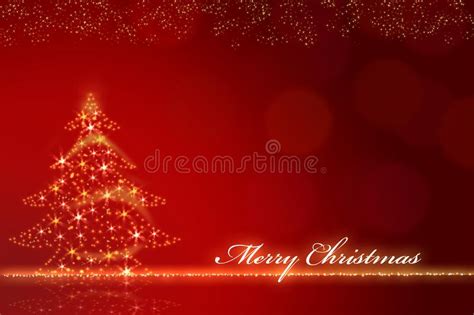 Gold Glittering Christmas Tree Against A Red Blurred Background With