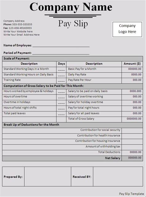 Editable Monthly Salary Slip Template Example With Table Format And