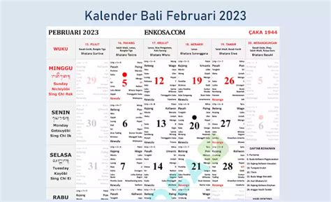 Kalender Bali Januari 2023 Lengkap