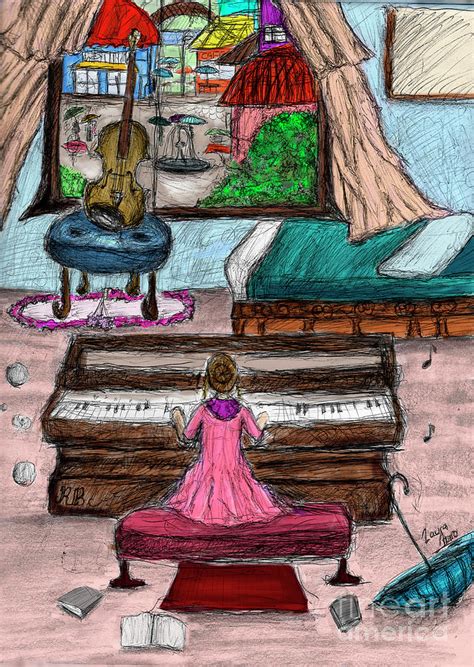 Girl Playing Piano Rainy Day Digital Art Digital Art By