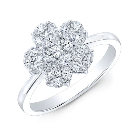 18k White Gold Floral Flower Cluster Diamond Ring Beryl Jewelers