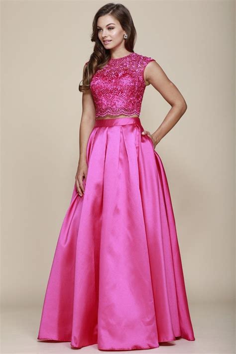 Satin And Lace Two Piece Prom Gown Party Gownevening Dresscheap Prom