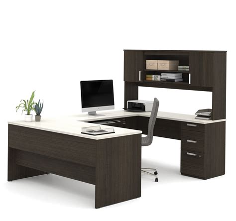 Dark Chocolate And White Modern U Shaped Office Desk