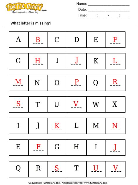 Missing Letters Worksheet - Turtle Diary