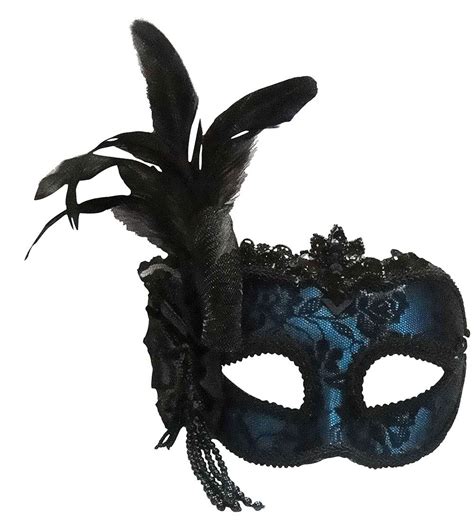 Adult Masquerade Ball Feather Face Eye Mask On Headband Fancy Dress
