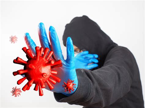 Man Wears Gloves Mask To Prevent The Disease Stock Photo Image Of