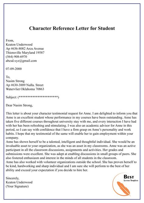 Check spelling or type a new query. Character Reference Letter Template - Format, Sample ...