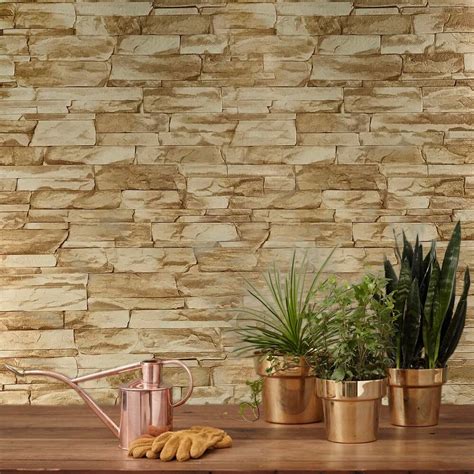 Wallpaper Wallcoverings Textured Roll Beige Brown Modern Stone Faux Sandstone 3d Ebay