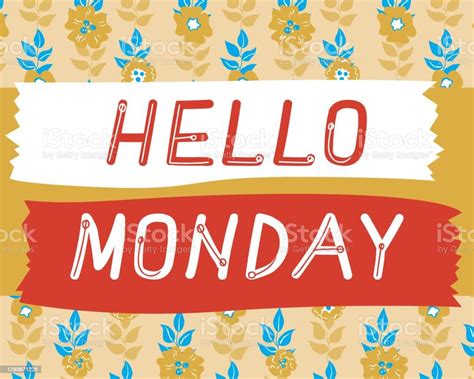 Monday Day Card With Text Flat Vector Stock Illustration With Weekday