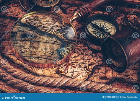 Old Vintage Compass On Ancient Map Stock Image Image Of Retrosyled