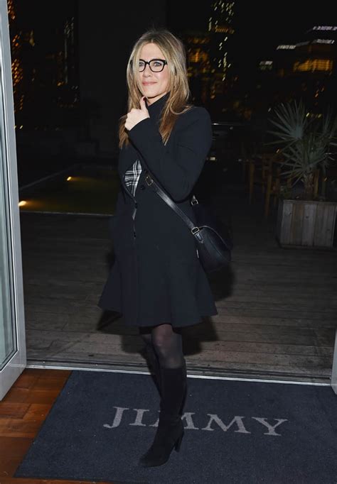 Jennifer Aniston In Plaid Dress And Great Coat At Cake Nyc
