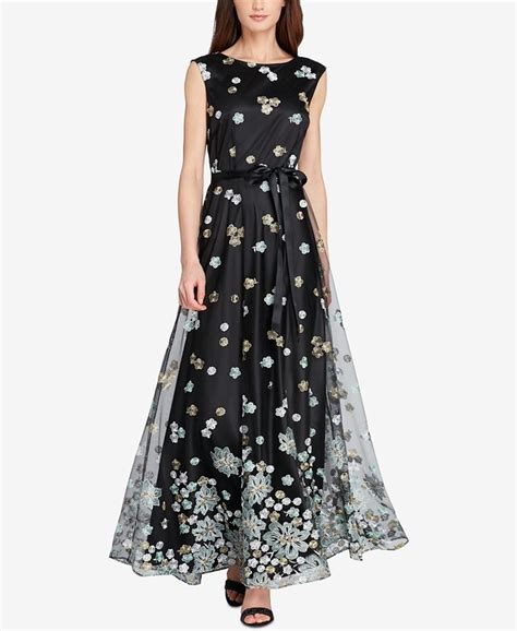 Tahari Asl Floral Embroidered Mesh Gown Macys