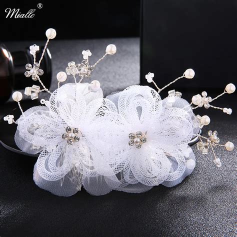 Miallo Lace Grid Flower Rhinestone Pearls Hair Combs Wedding Hair Clips Bride Bridesmaids Hair